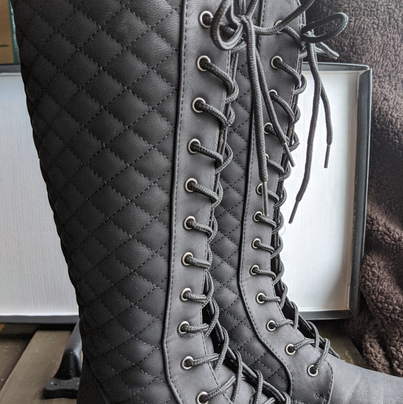 Quilted Combat Lug Shearling Boots